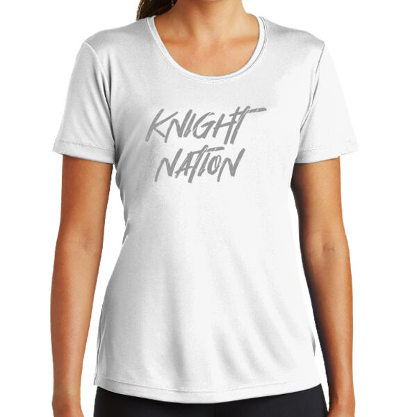 Ladies White KNIGHT NATION Poly Tee Thumbnail