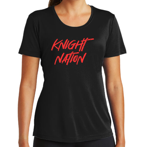 Ladies Black KNIGHT NATION Poly Tee Thumbnail
